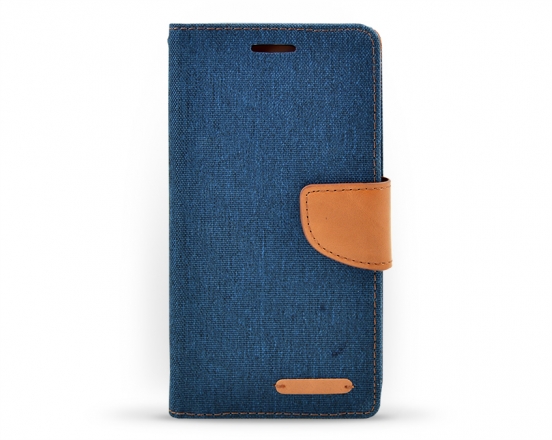 Book case Canvas Huawei Honor 4X tmavě modrá/hnědá