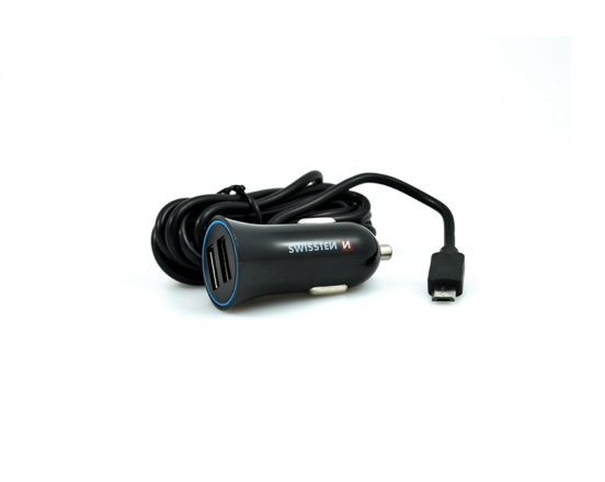 Swissten USB adaptér do auta + kabel micro USB 1,5m černý